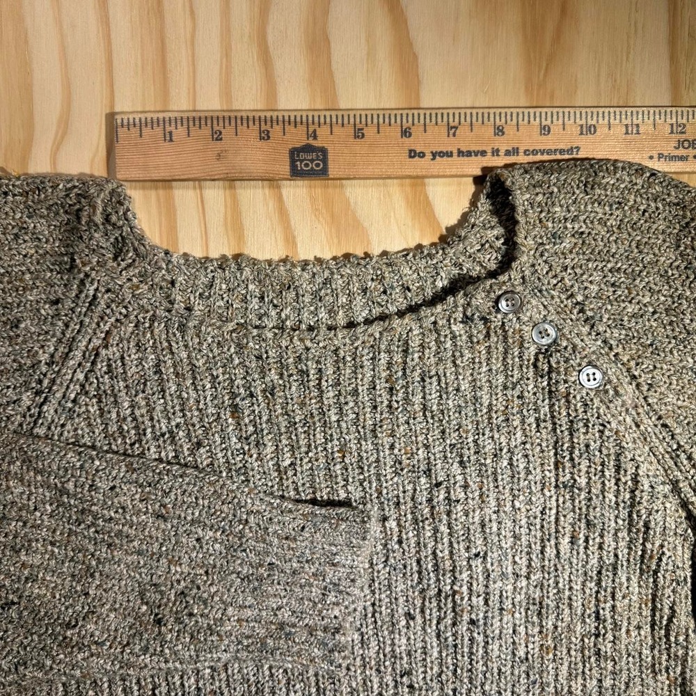 Vintage Tan Marled Chunky Ribbed Knit Button Shoulder Sweater Women Medium - Picture 5 of 6
